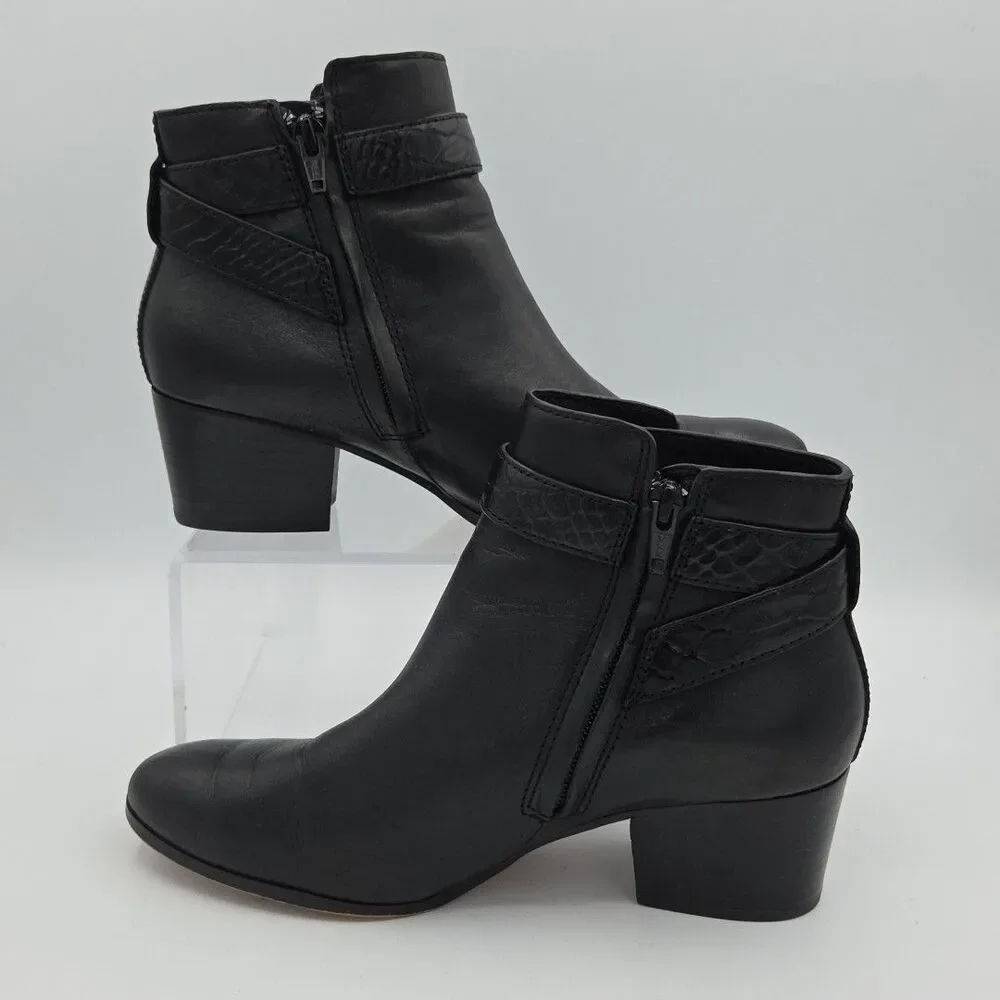 Coach Patricia Black Leather Ankle Booties Block Heel Side Zip Size 6.5B A00235